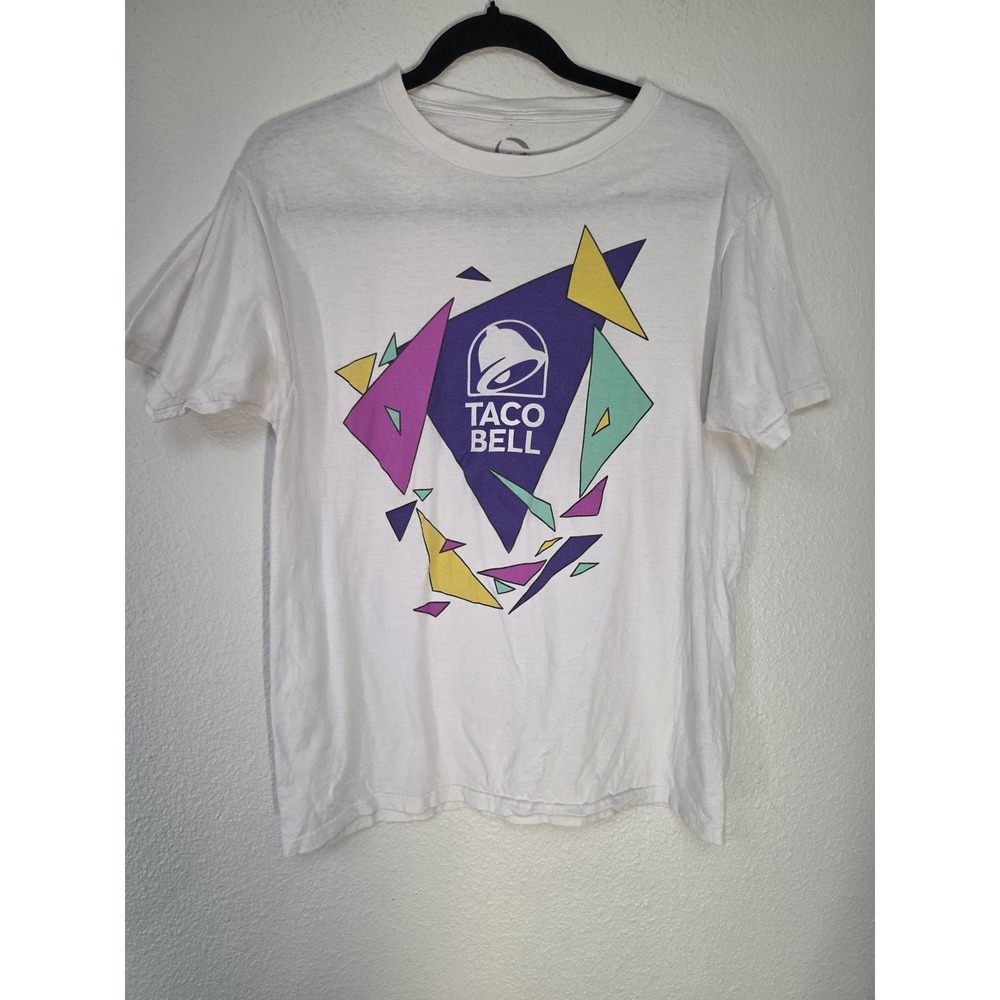 Taco Bell T-Shirt M White Long Sleeve Crew Neck Cotton Graphic Retro Tee Top
